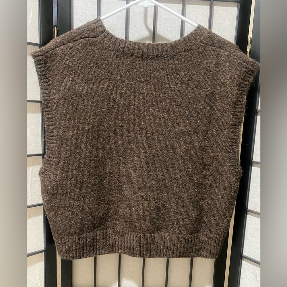 CIDER Brown Knit Sweater Vest with PEAR Fruit GRAPHIC WOMENS SIZE L - Picture 5 of 9